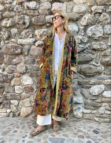 Indian green floral - floral, kimono